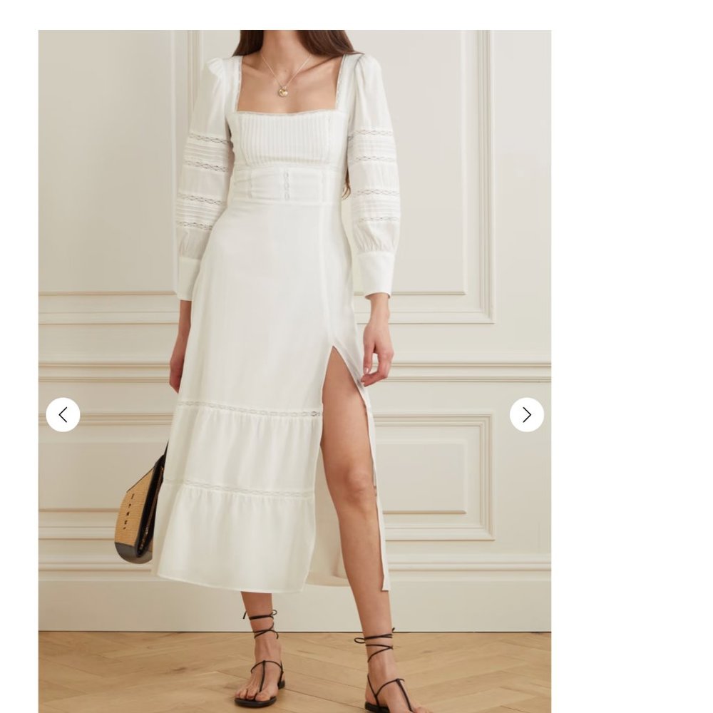 Reformation Dolan lace-trimmed organic cotton Midi Dress Size 4